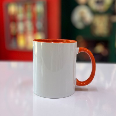 لیوان دسته و داخل رنگی نارنجی